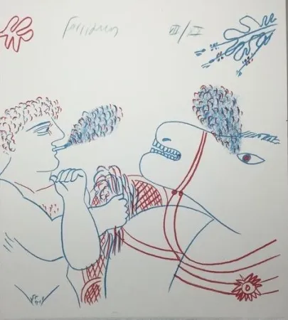 Литография Fassianos - Le fumeur de cigarettes et le cheval