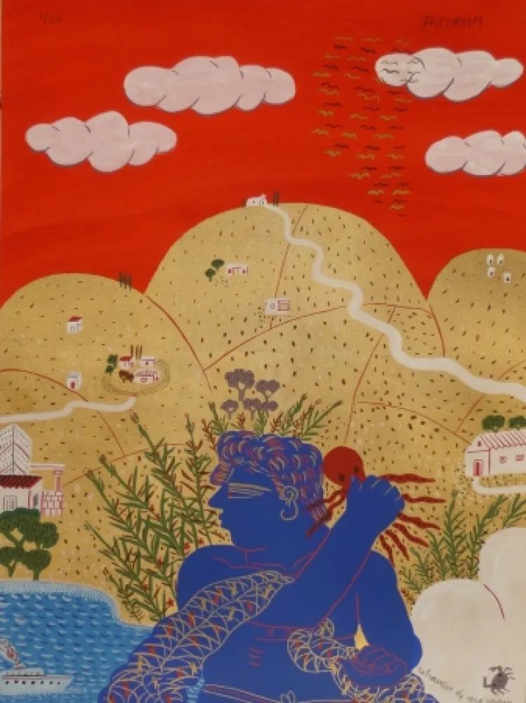 Литография Fassianos - Un pêcheur