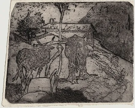 Офорт Fattori - BOVI AGGIOGATI