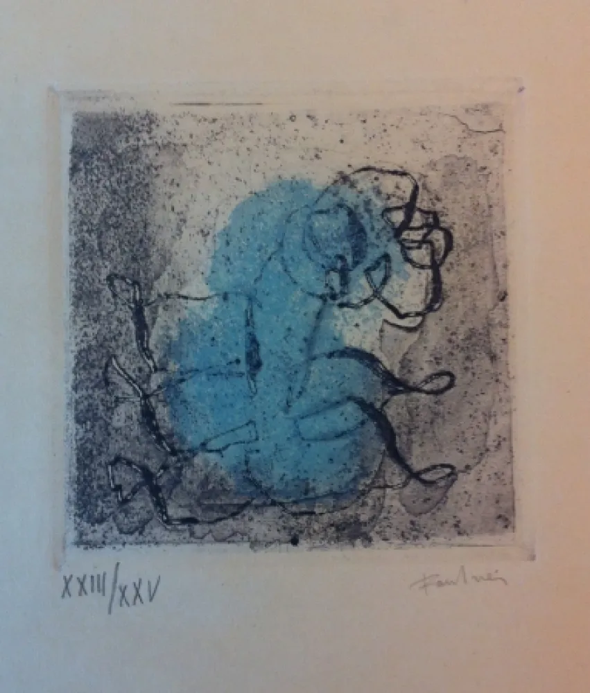 Офорт И Аквитанта Fautrier - Petit paysage vert et violet