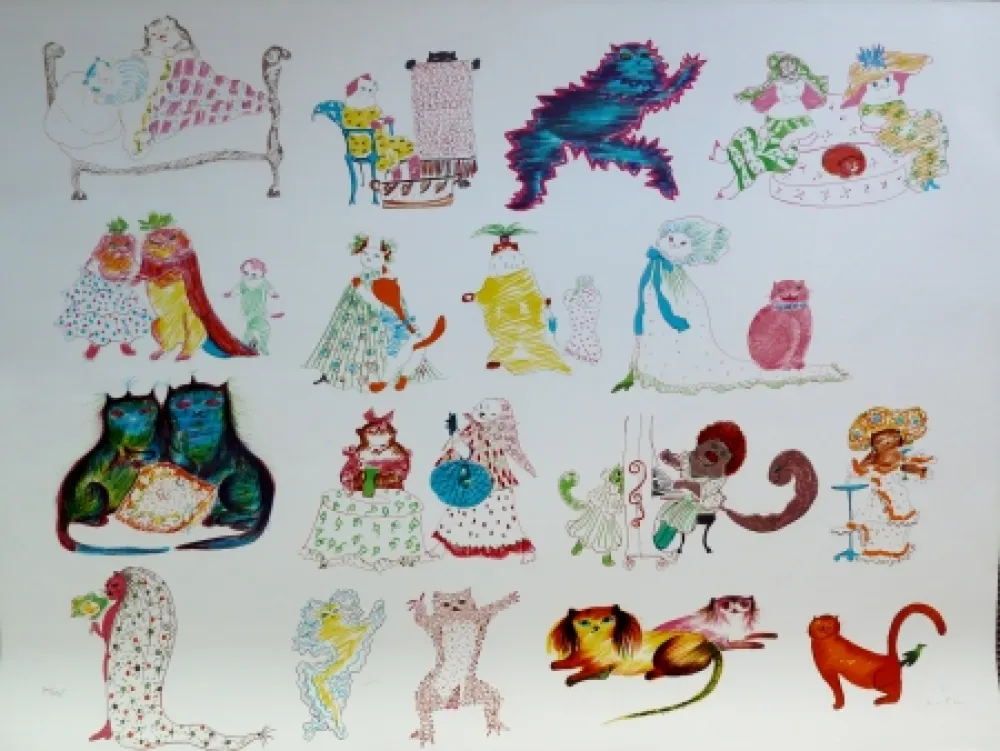 Литография Fini - 24 Chats et un Oiseau