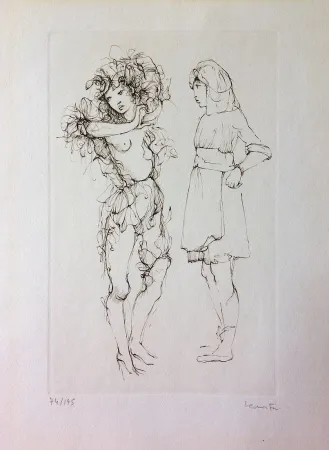 Офорт Fini - Deux personnages. Eau-forte. Signé.
