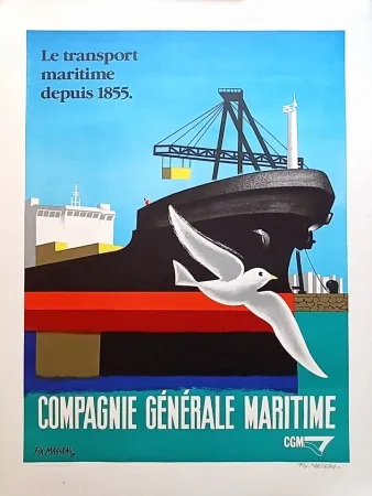 Литография Fix-Masseau - Pierre Fix-Masseau - Compagnie Generale Maritime, 1993 - Lithograph Hand signed!