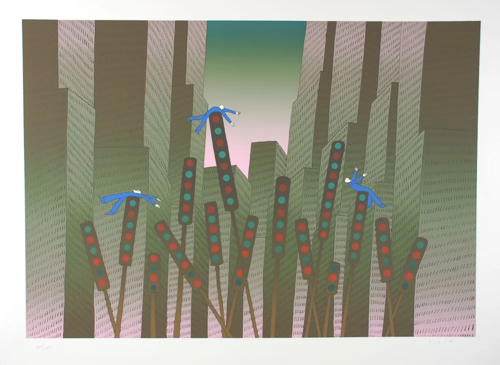 Сериграфия Folon - City Lights - Les lumières de la ville