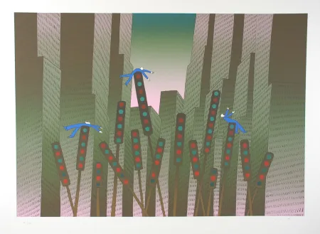 Сериграфия Folon - City Lights - Les lumières de la ville