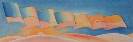 Сериграфия Folon - Étendard au coucher de soleil