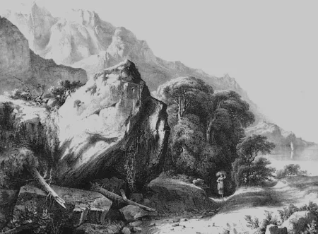 Литография Fontanesi - A Saint-Gingolph (Lac de Genève)