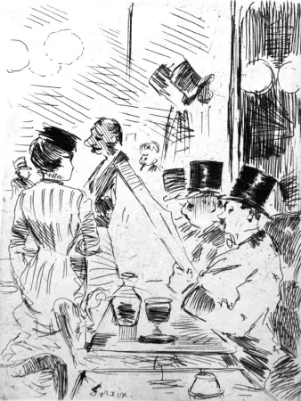 Офорт Forain - Le cafè de la nouvelle Athènes