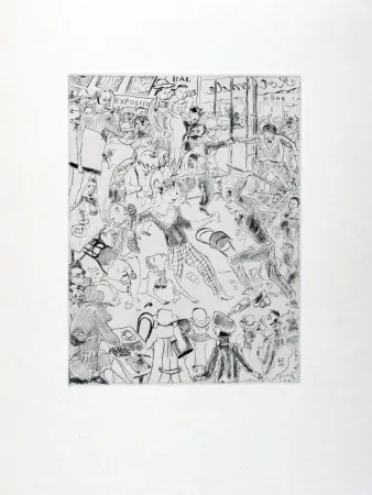 Офорт Foujita - À LA ROTONDE. Tableaux de Paris 1927. Gravure originale.