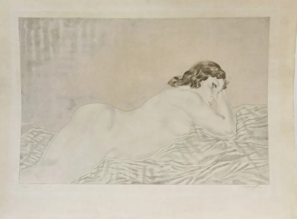 Офорт И Аквитанта Foujita - Femme brune allongée. 1930