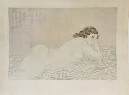 Офорт И Аквитанта Foujita - Femme brune allongée. 1930