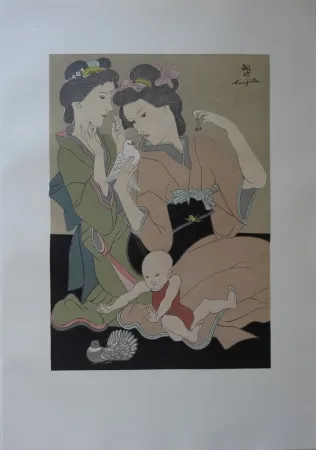 Гравюра На Дереве Foujita - Geishas à la colombe