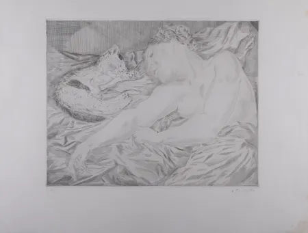 Гравюра Foujita - La Femme au chat, 1927 - Hand-signed