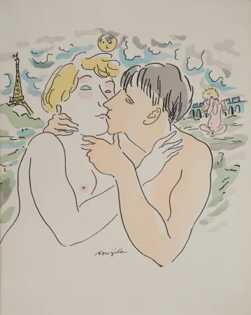 Гравюра Foujita - Les amoureux à Paris