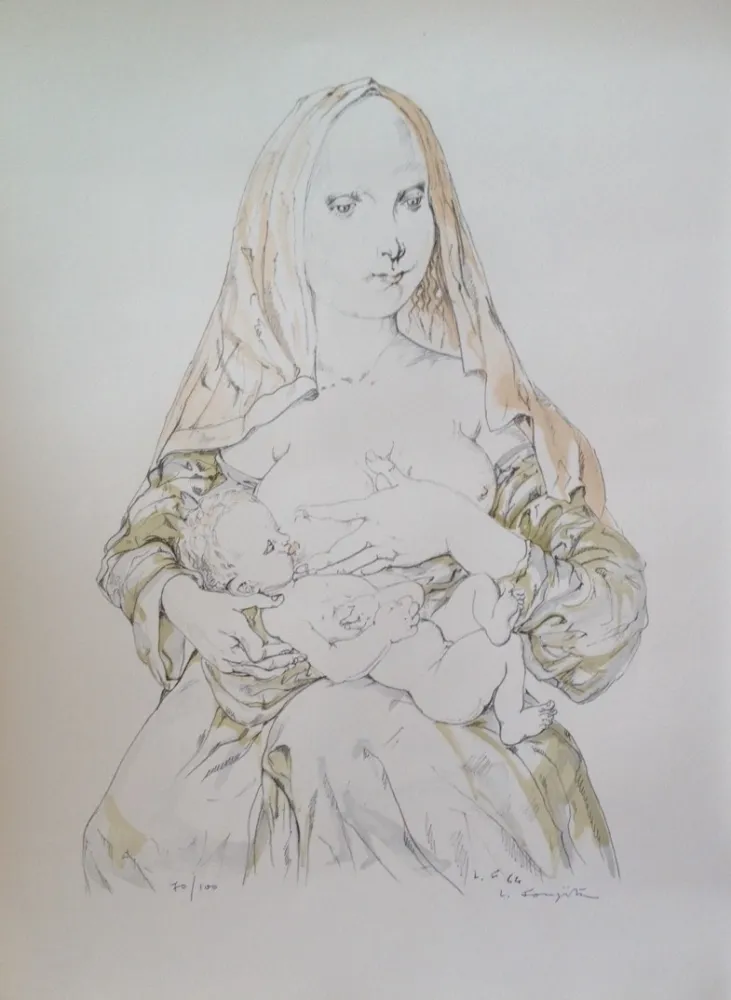 Литография Foujita - MATERNITE AU VOILE ROUGE  (1964)