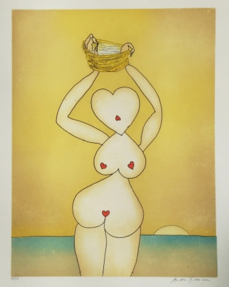 Офорт И Аквитанта François - Dame de coeur à la mer