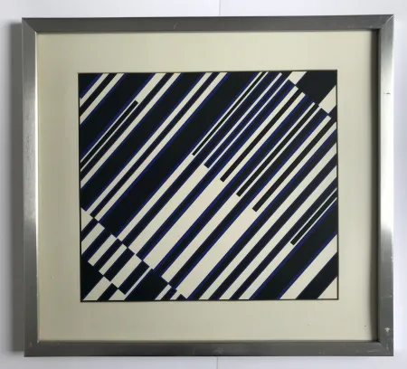 Сериграфия Fruhtrunk - Sans titre (Progression à rayures en noir, blanc, bleu)