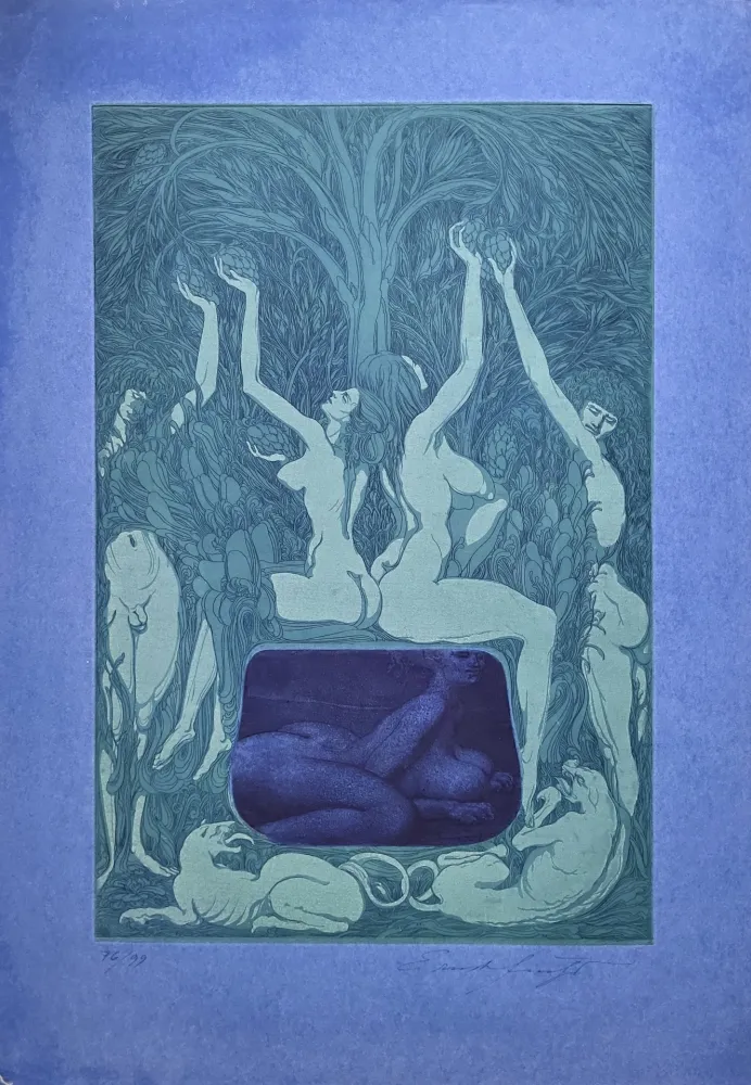 Акватинта Fuchs - Nacht Unterschlupf im Laub