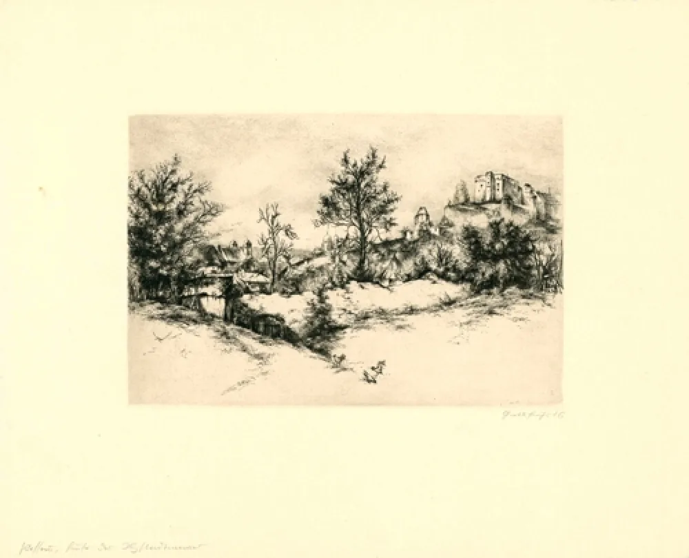 Гравюра Fuchs - Passau, Hinter der Stadtmauer (Passau, Behind the City Wall)