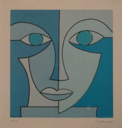 Линогравюра Gebhard - Blauer Kopf