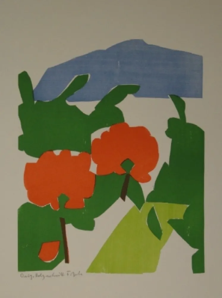 Гравюра На Дереве Gehr - Zwei rote Bäume in Landschaft