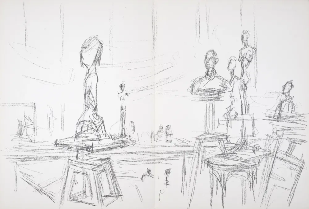 Литография Giacometti - Atelier et sculptures, 1961