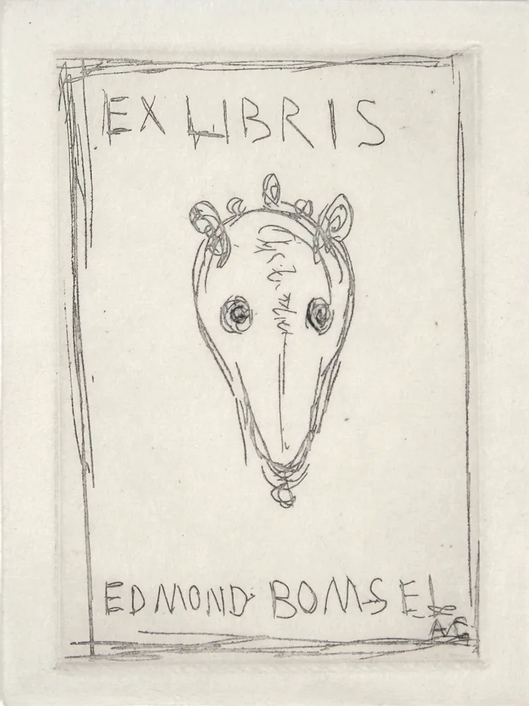 Гравюра Сухой Иглой Giacometti - EX-LIBRIS EDMOND BOMSEL. Pointe-sèche originale monogrammée (1961)