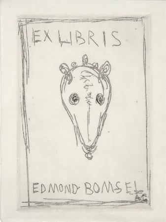 Гравюра Сухой Иглой Giacometti - EX-LIBRIS EDMOND BOMSEL. Pointe-sèche originale monogrammée (1961)