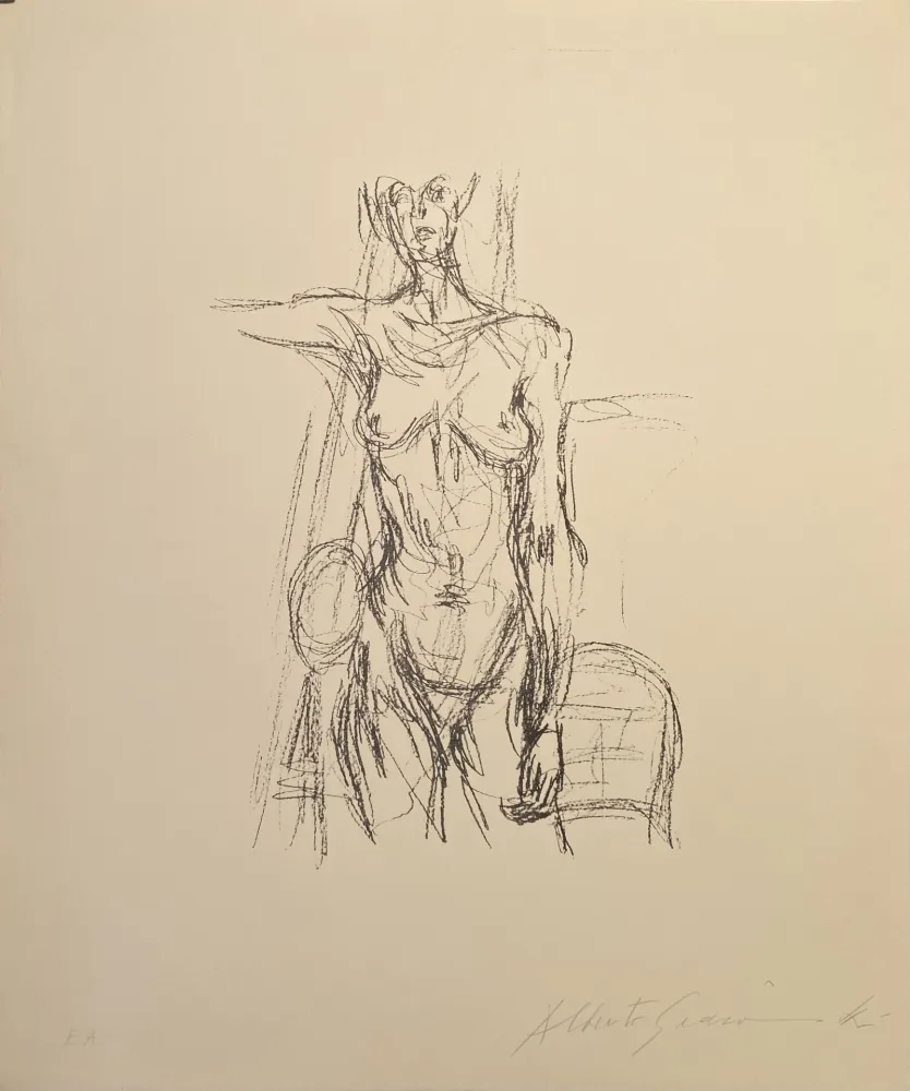 Литография Giacometti - Femme Nue Debout avec le bras drout levé - signed