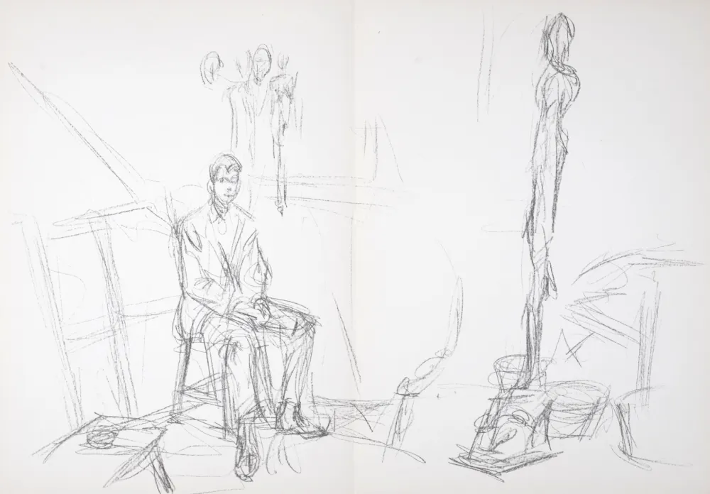 Литография Giacometti - Homme assis et sculptures, 1961