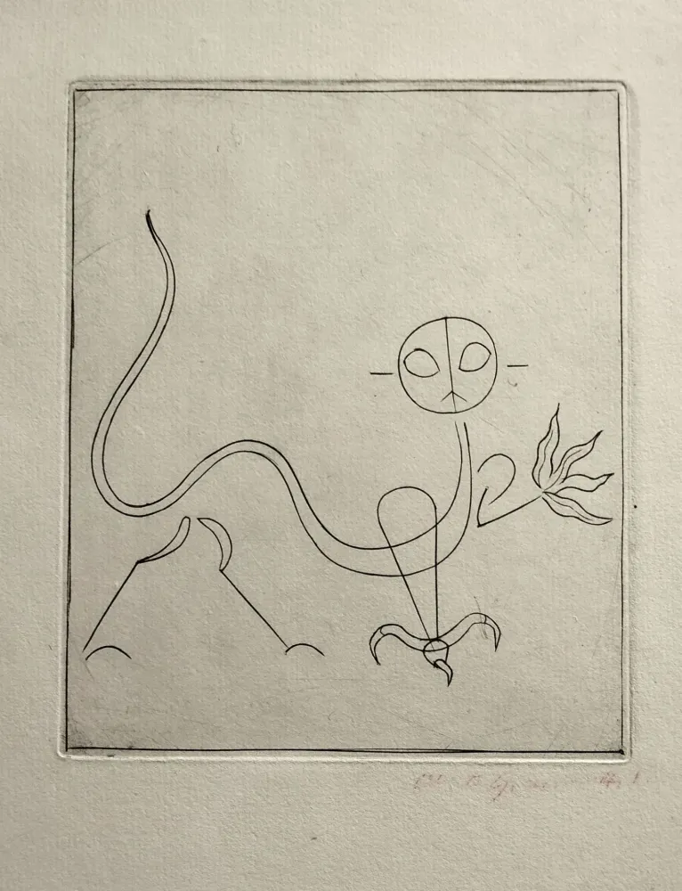 Гравюра Сухой Иглой Giacometti - Le Chat, from  André Breton, l'Air de l'eau