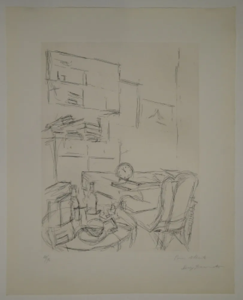 Офорт Giacometti - Le Réveil dans la chambre rue Hippolyte Maindron / Le Réveille-matin (The Alarm Clock). 