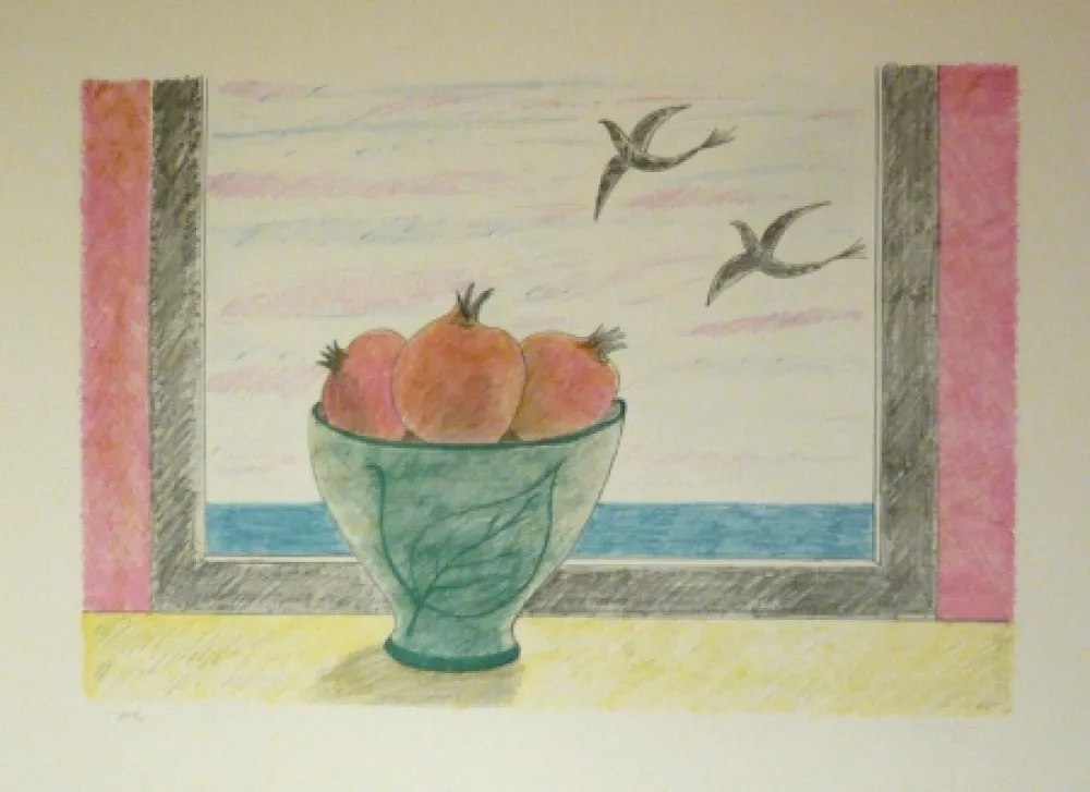 Литография Girona - Magranes i ocells