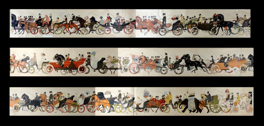 Литография Goursat - Le Retour des courses, 1910 - scarce COMPLET set in six assembled parts