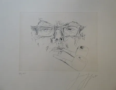 Гравюра Grass - Doppelter Max. Kopf Max Frisch mit Pfeife