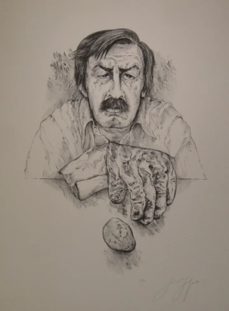 Литография Grass - Selbst mit Handschuh und Stein