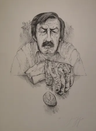 Литография Grass - Selbst mit Handschuh und Stein