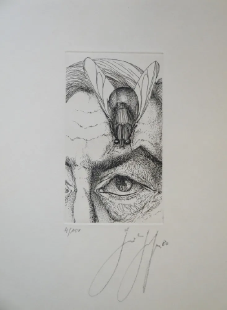 Гравюра Grass - Selbstporträt mit Fliege