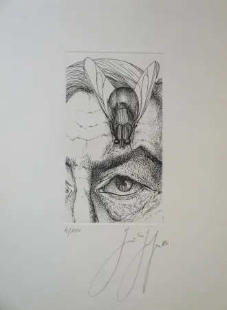 Гравюра Grass - Selbstporträt mit Fliege