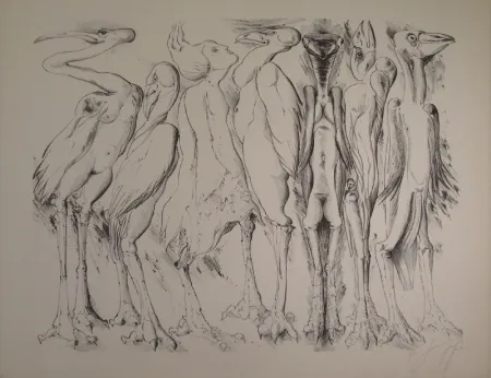 Литография Grass - Zwischen den Vögeln