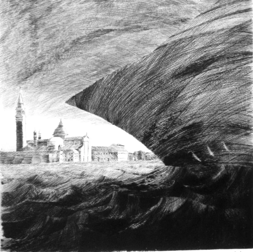 Гравюра Сухой Иглой Grasselli - Minaccia in laguna 1