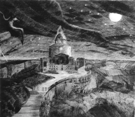 Гравюра Сухой Иглой Grasselli - Visione notturna presso San Luca