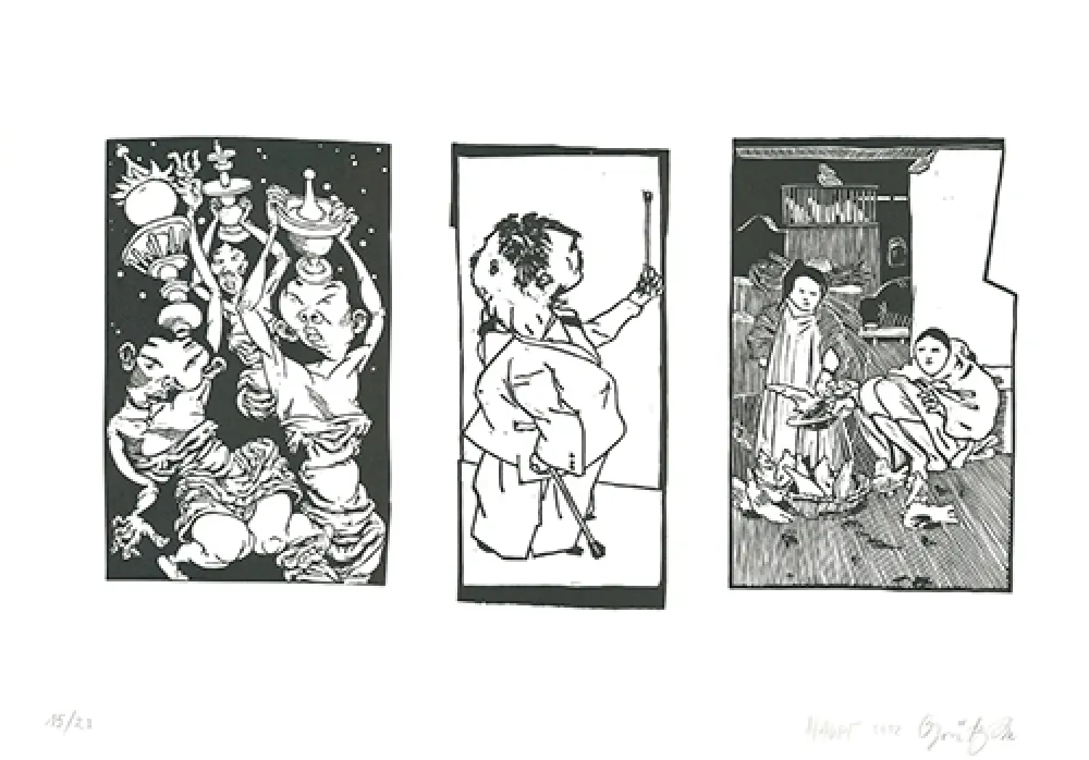 Линогравюра Grützke - Bilder aus Bongs Stall