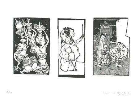 Линогравюра Grützke - Bilder aus Bongs Stall