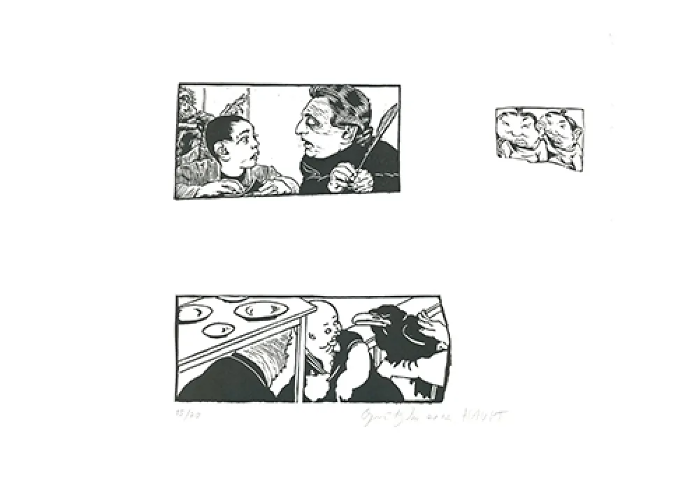 Линогравюра Grützke - Bilder aus Bongs Stall