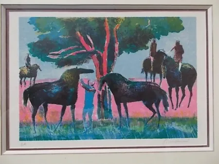 Литография Guiramand - Les cavaliers