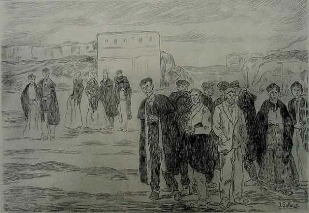 Офорт Gutiérrez Solana  - Domingo en las afueras