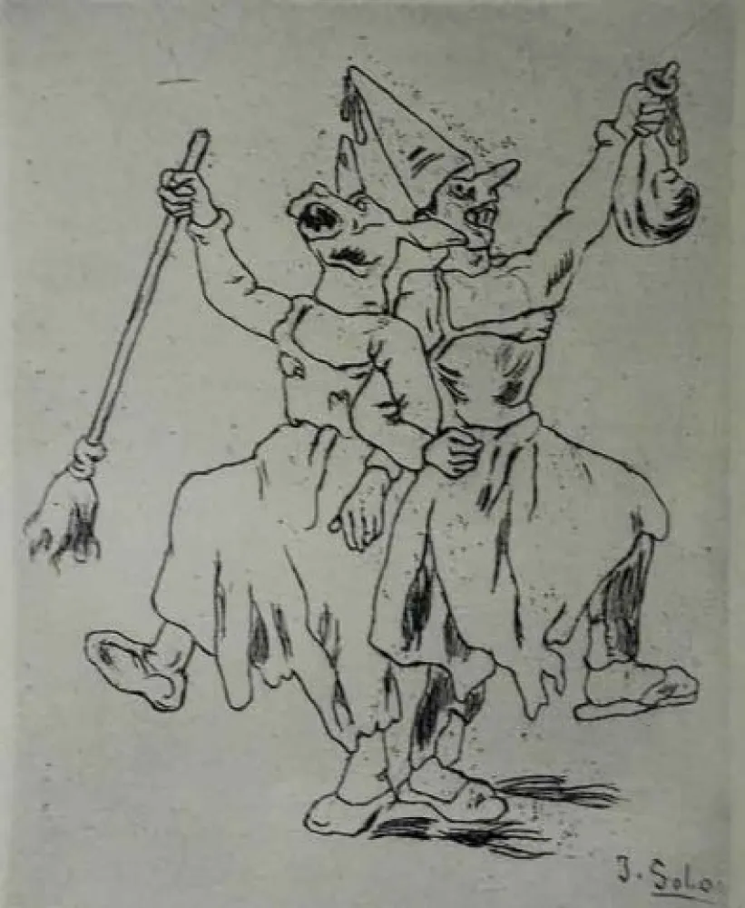 Офорт Gutiérrez Solana  - Máscaras bailando cogidas