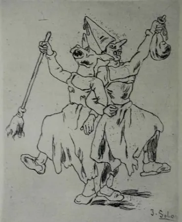 Офорт Gutiérrez Solana  - Máscaras bailando cogidas