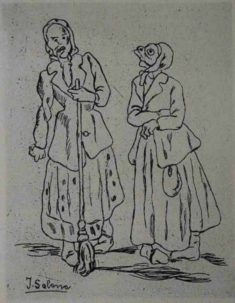 Офорт Gutiérrez Solana  - Máscaras de la escoba